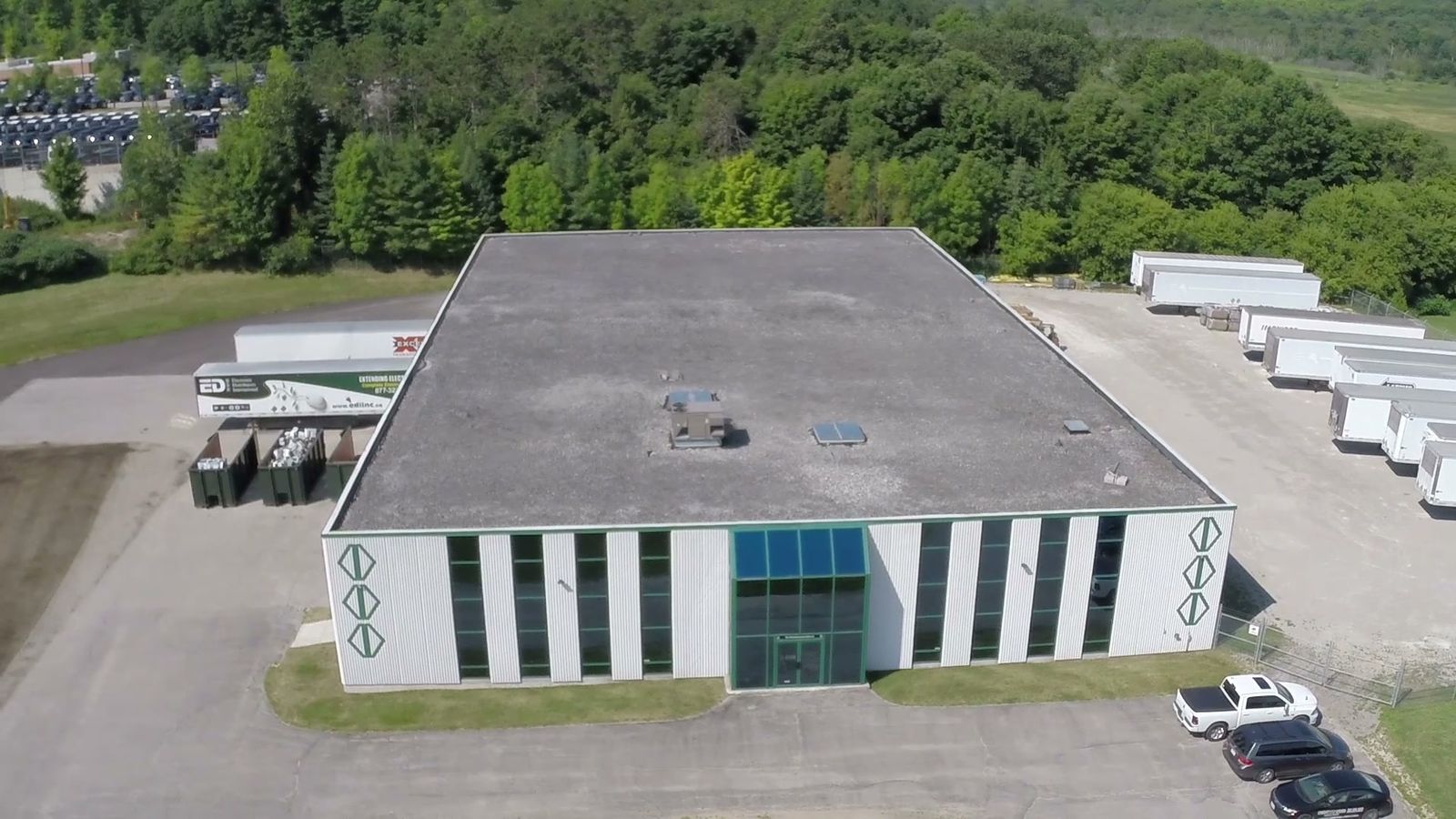 The front of EDI's Orillia facility from the air