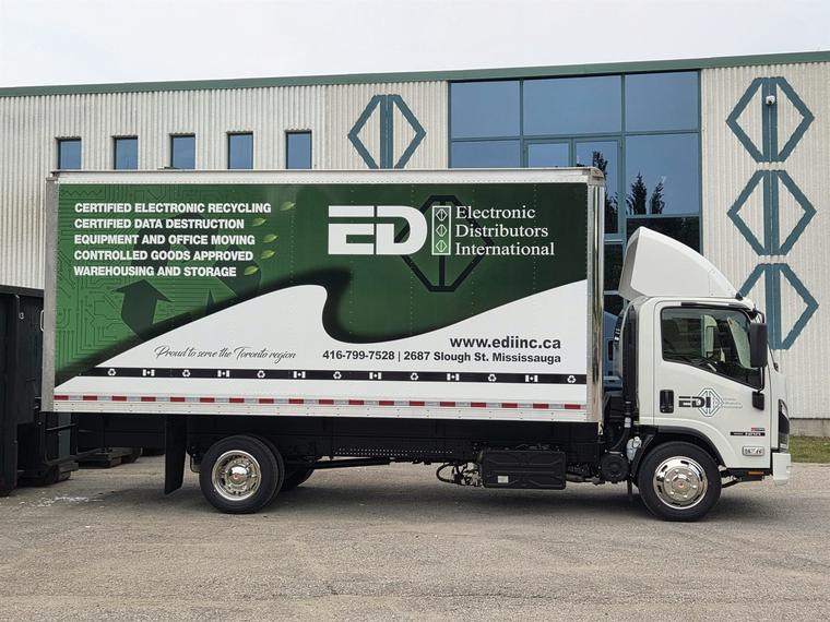 An EDI box truck lettered for the Toronto region
